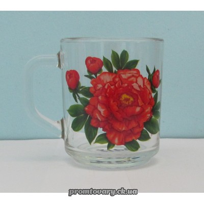 Чашка скло прозора з малюнк. офіс квіти 200мл /шт арт.8100