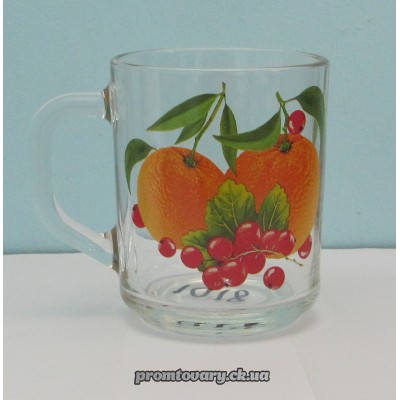 Чашка скло прозора з малюнк. офіс фрукти 200мл /шт арт.8103