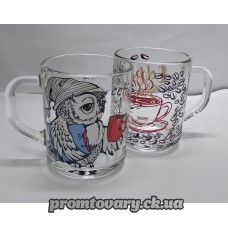 Чашка скло прозора з малюнк. офіс кава 200мл , 8105, 8106, 8107 /шт