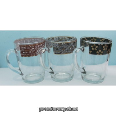 Чашка скло прозора з малюнк. конус кава 300мл, 8148,8141 /шт