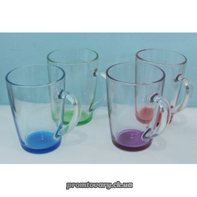 Чашка скло прозора кольор.дно Капучіно лак мікс 300мл /шт арт.8376