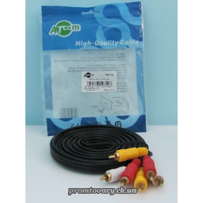 З'єднувач Тюльпан 3RCA-3RCA (жов:черв:білий)3м Atcom 10712 Позолота покращенний