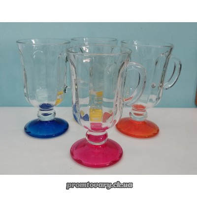 Чашка скло прозора кольор.дно Глінтвейн лак мікс 200мл /шт арт.8378