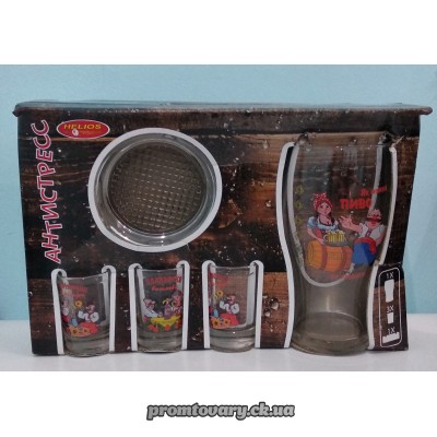 Сервіз горілчаний "Антістресс" 1 пивн.бол.+3чарок 50мл+попільничка  (8214)