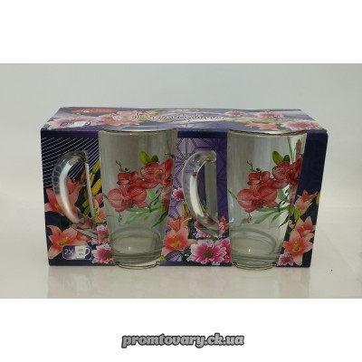 Набір чайних чашок скло Капучіно з мал.300мл /2шт Арт.8238