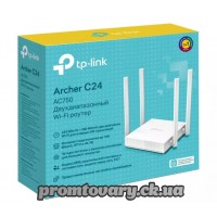 Мереж.маршрутізатор(Router) TP-Link AC750 Archer C24 Wi-Fi Двухдиапаз. 300Mbps/2,4ГГц+433Mbps/5ГГц 1WAN, 4LAN, гар24міс