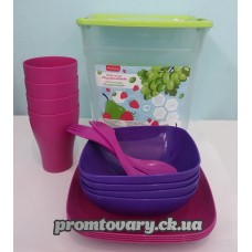 Набір посуду пласт. контейн.6л+тар.глиб.4шт+тар.мілк.4шт+стак.250мл 4шт+ложка-виделка 4шт