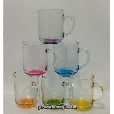 Чашка скло прозора кольор.дно Офіс лак мікс 200мл /шт арт.8379