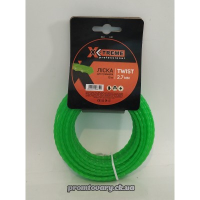 Ліска до мотокоси X-treme 2,7мм Кручений квадрат /15м зелена