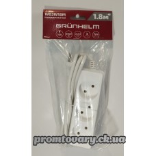 Подовжувач 1,8м Grunhelm W03W18M євро 3 гнізда білий (2500Вт, 16А, 2*1,0мм) Подовжувач 1,8м Grunhelm W03W18M євро 3 гнізда білий (2500Вт, 16А, 2*1,0мм)