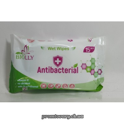 Серветка волога Biolly Antibacterial /15шт Серветка волога Biolly Antibacterial /15шт