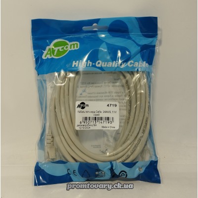 Кабель UTP Patch cord Cat5e 5 м Atcom 24AWG сірий