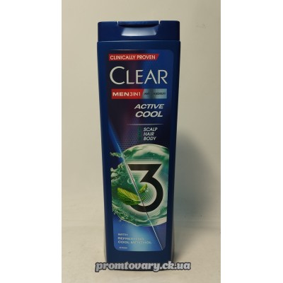 АкціяШамп.Clear Men д/чол. Active Cool 3in1 д/всих типів волос. /360мл