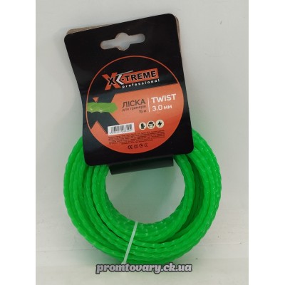 Ліска до мотокоси X-treme 3мм Кручений квадрат /15м зелена