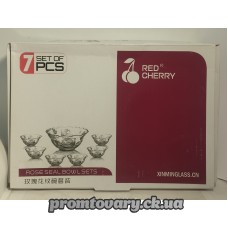 Набір салат.скло Red chery 7032F 1сер.22,5cм + 6 мал.12,3см /7шт 