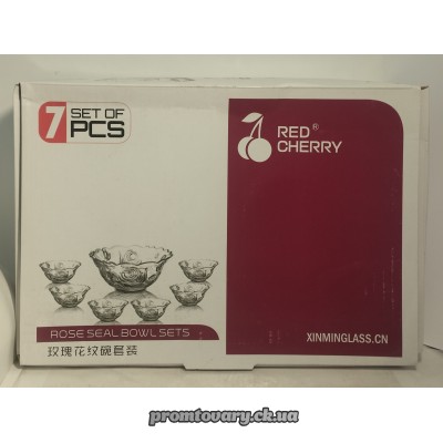 Набір салат.скло Red chery 7032F 1сер.22,5cм + 6 мал.12,3см /7шт 